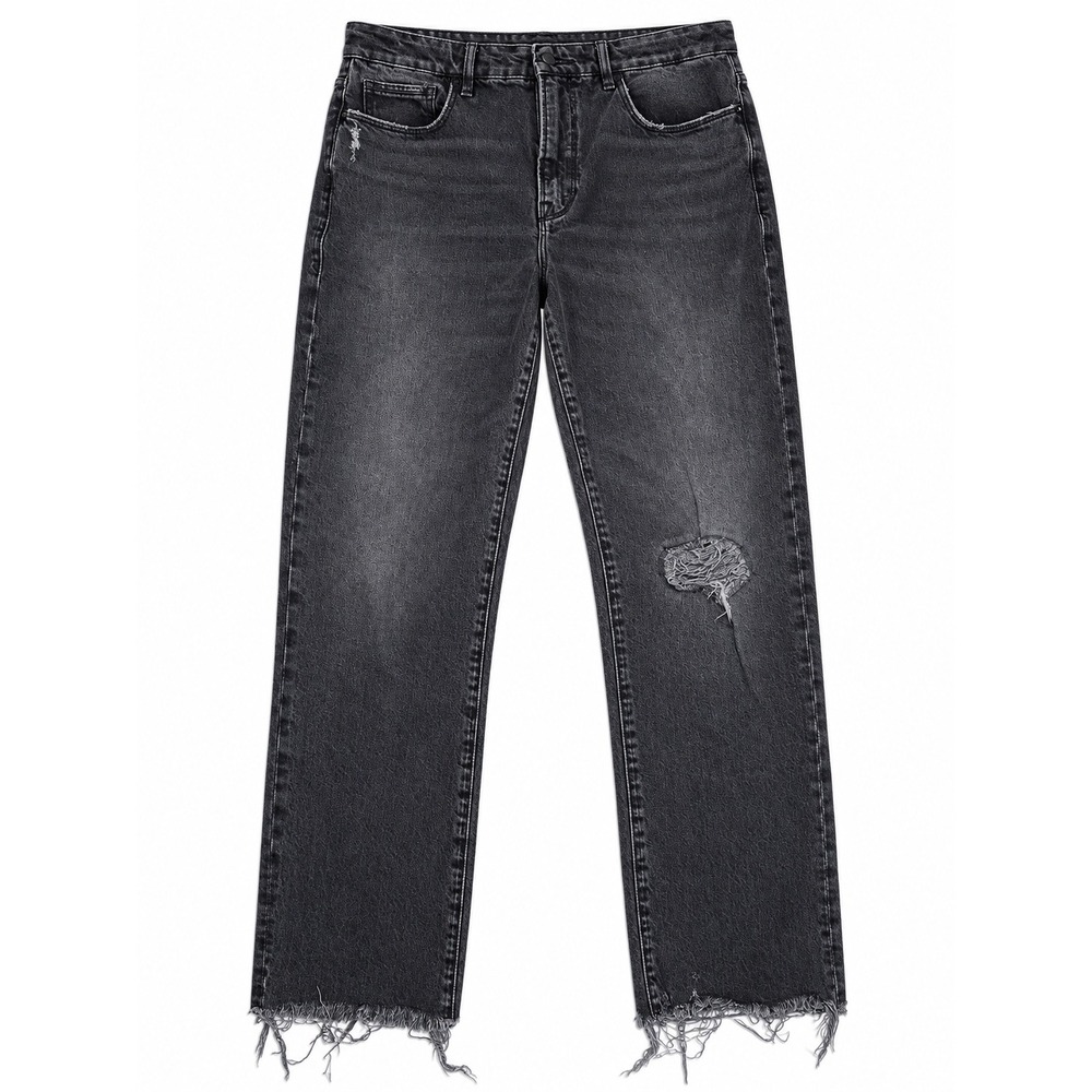 Good American Distressed Straight Leg Jeans Black Frayed Hem Size 12 31 G0638BT